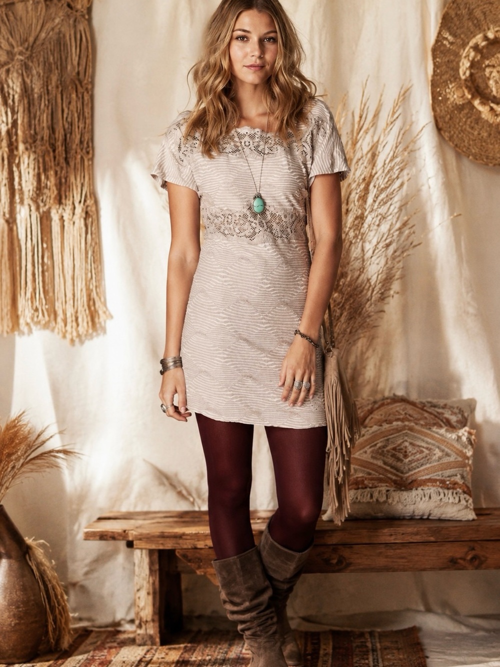 Free People New Romantics Bell Shift Crochet Lace Dress M